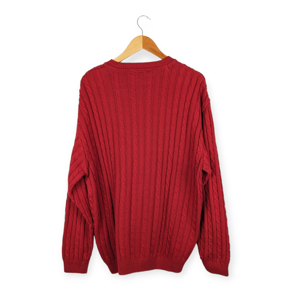 REDGREEN Men's Red Cable Knit Cottom Crew Neck Casual Sweater Size XL - Picture 6 of 8